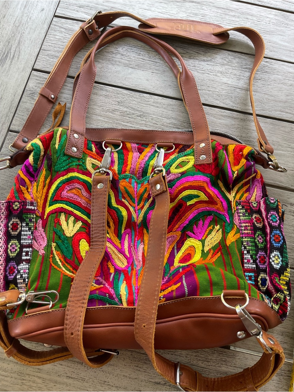 Little Guatemala Designs Huipil Hand-Embroidered Multicolor Convertible Bag - Picture 2 of 8